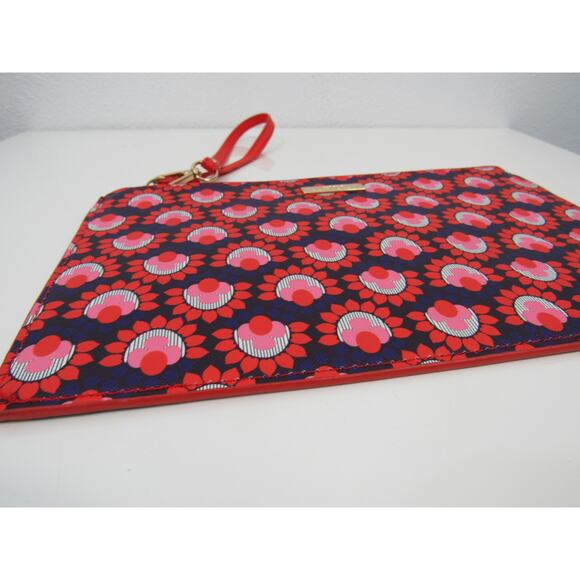 Trina Turk Red Pink Floral Pattern Medium Sized Zipper Cosmetics Pouch Wristlet - Picture 2 of 4